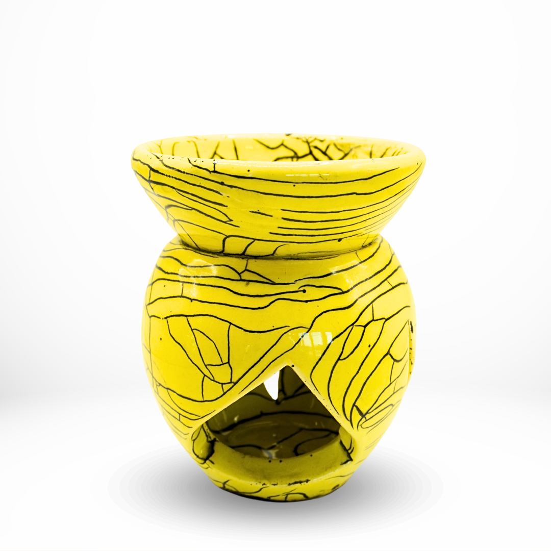 Brûleur d’Huile Parfumée en Céramique Jaune – Fabrication Artisanale à Marrakech
