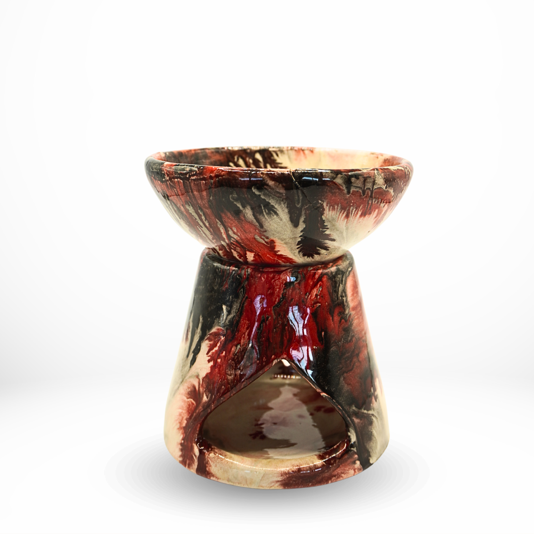 Brûleur d’Huile Parfumée en Céramique – Rouge & Beige