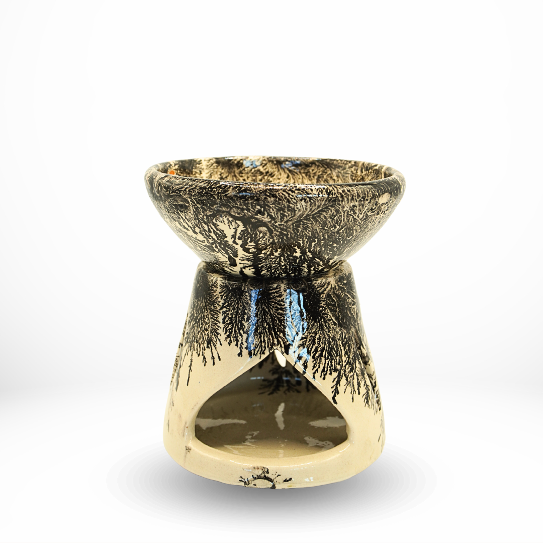 Brûleur d’Huile en Céramique – Noir & Beige