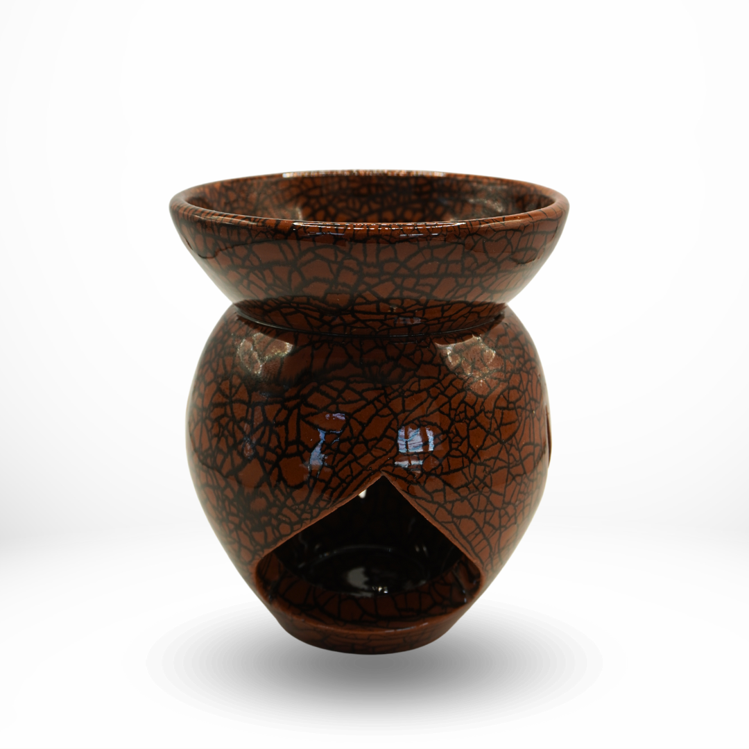 Brûleur à Huile Artisanal - Création Unique Céramique Brune Craquelée