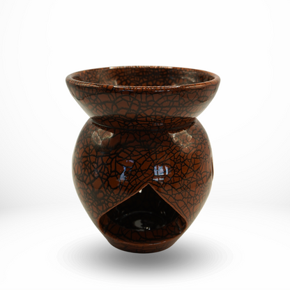 Brûleur à Huile Artisanal - Création Unique Céramique Brune Craquelée