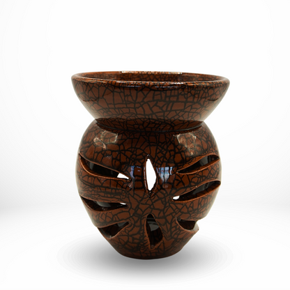 Brûleur à Huile Artisanal - Création Unique Céramique Brune Craquelée