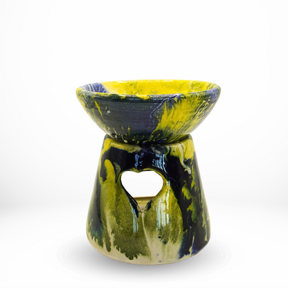Brûleur d’Huile Parfumée en Céramique Artisanale – Jaune & Bleu