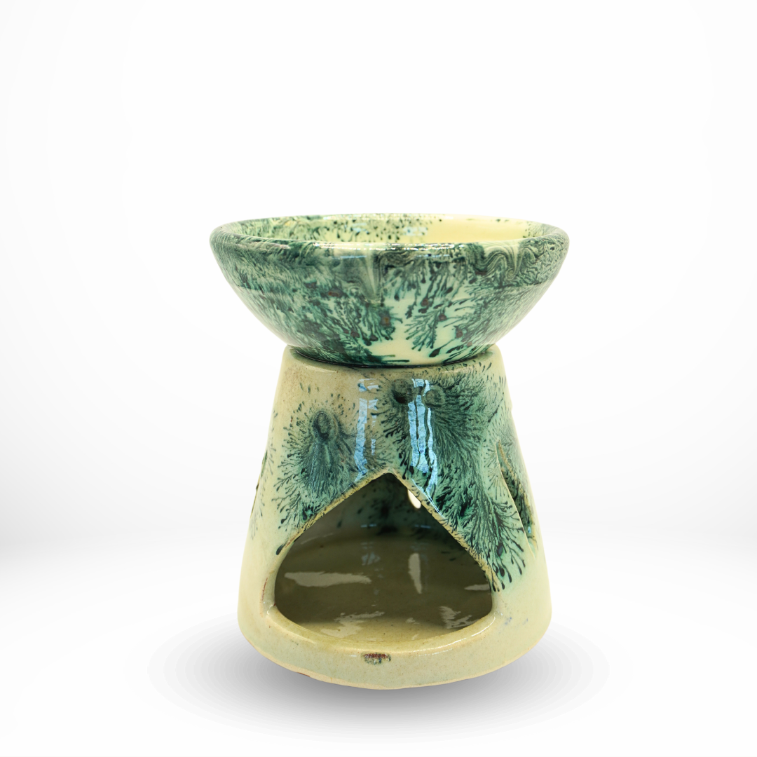 Brûleur d’Huile Parfumée en Céramique – Vert & Beige
